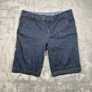 Eddie Bauer Womens Specialty Dyed Denim Jean Shorts Blue Mid Rise Button Fly 14